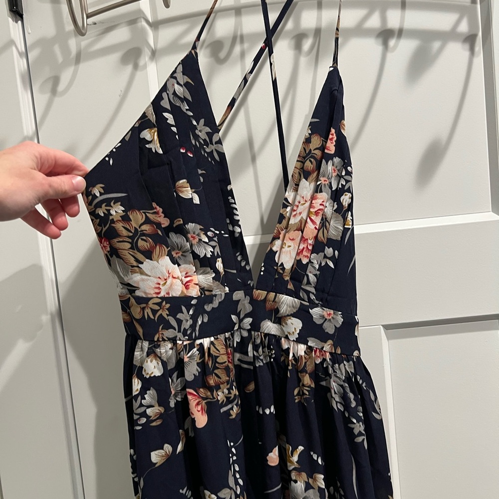 Shein Navy Criss Cross Spaghetti strap floral dress